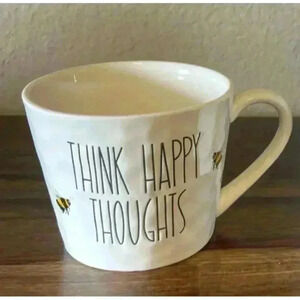 "THINK HAPPY THOUGHTS " Bees Honeycomb Coffee Cocoa Tea Mug 16 oz Stoneware NEW